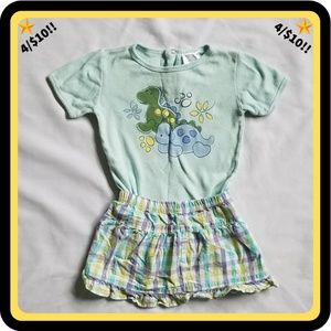 🌟4/$10🌟 Blue & Green Dino Onesie & Plaid Skirt